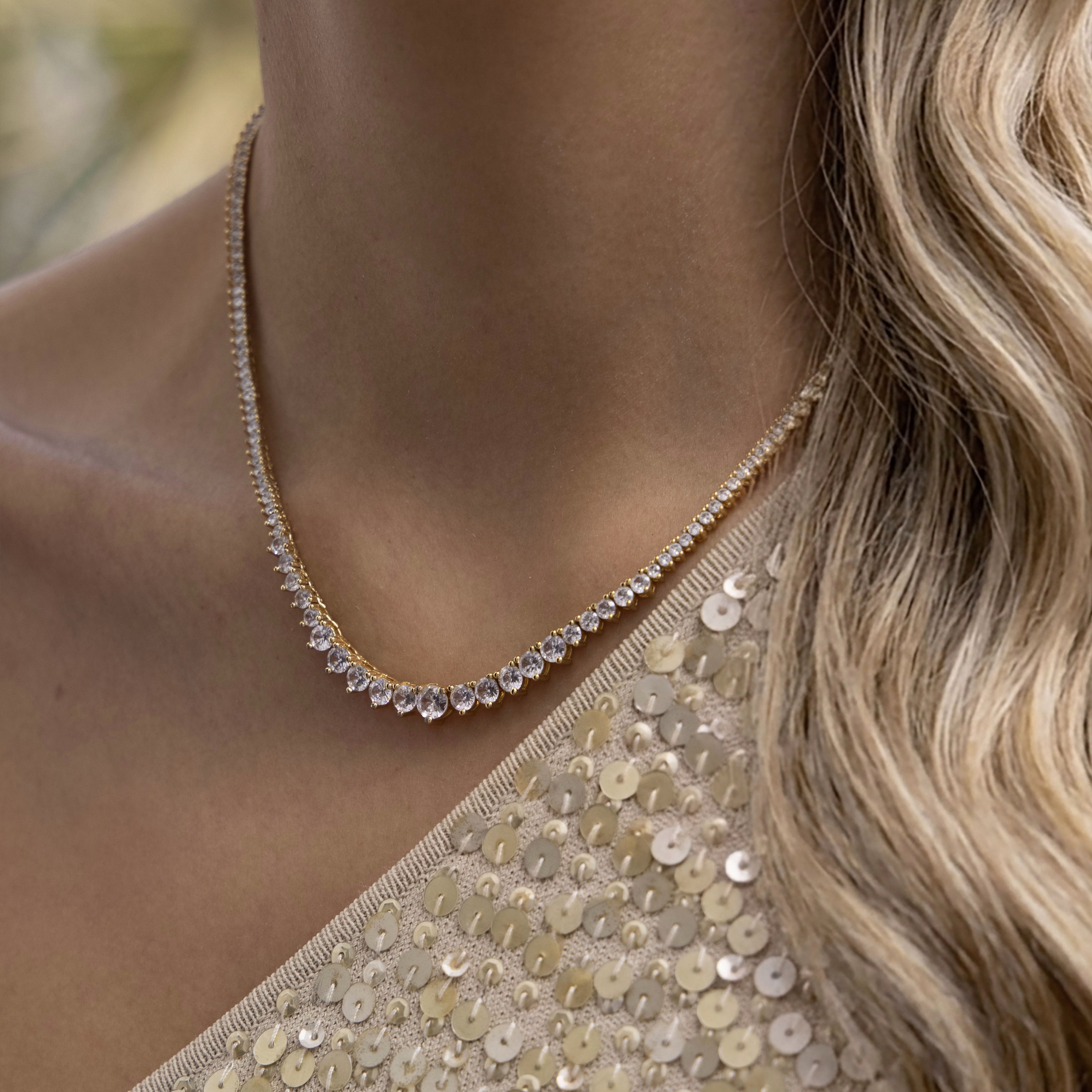 Gargantilla tennis riviera en dorado, chapa de oro 14k - Lavanda, detalle