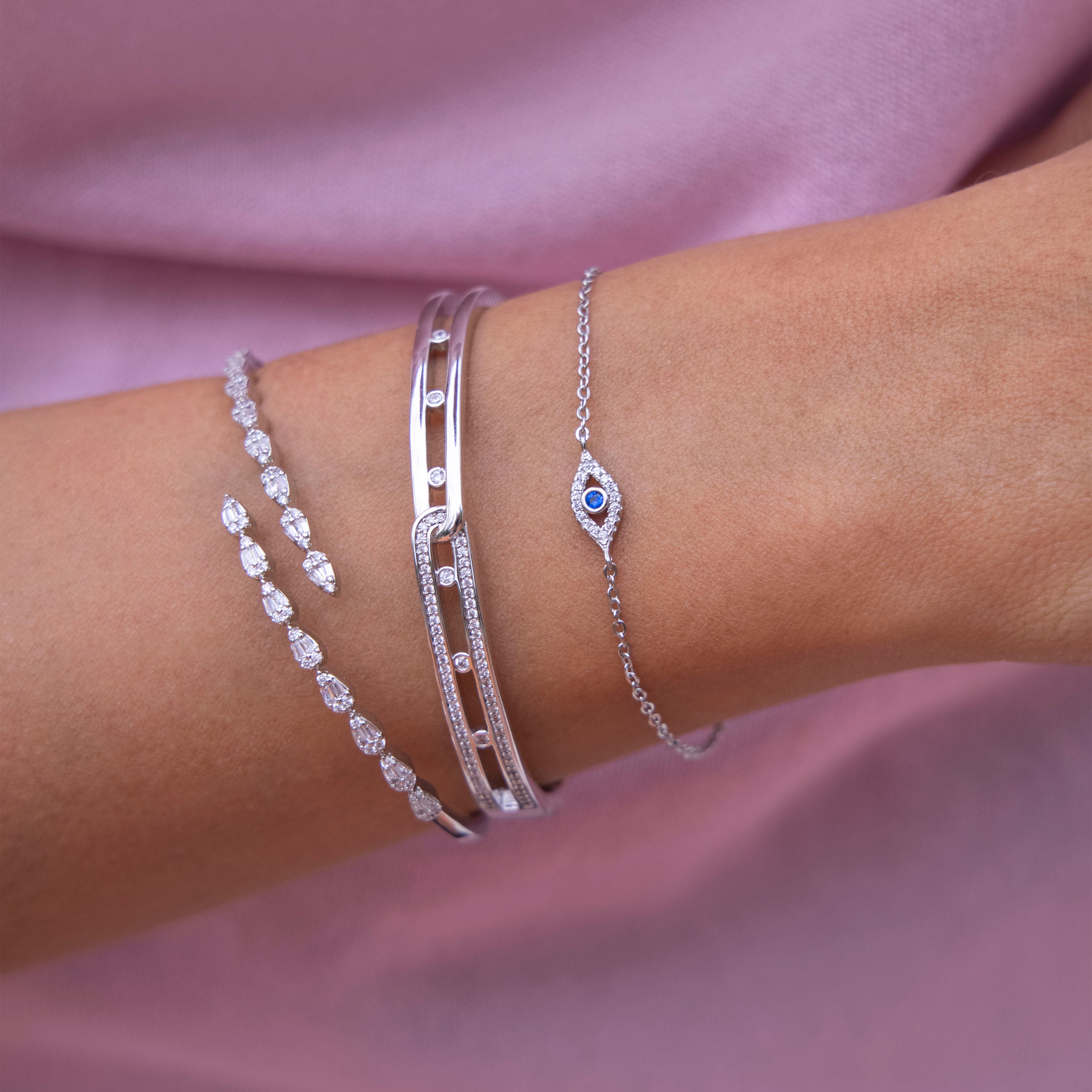 Brazalete abierto en plata, chapa de rodio - Lavanda, detalle