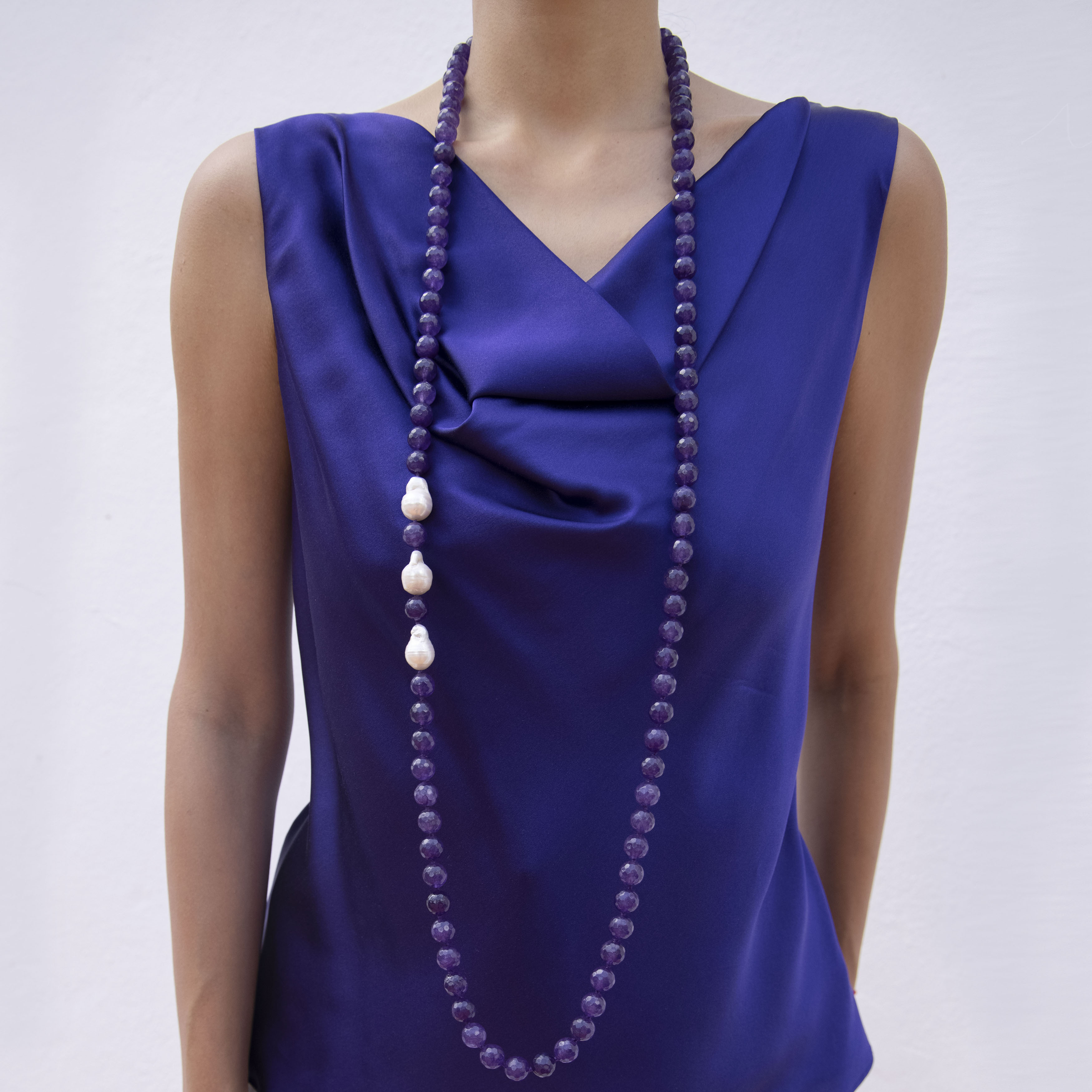 Collar de perlas y agatas, piedras naturales - Lavanda, detalle
